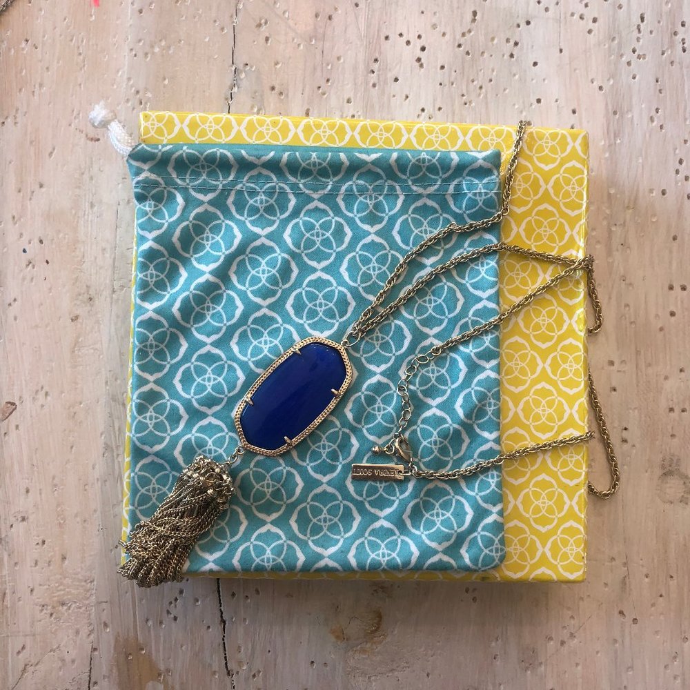 Kendra Scott Rayne necklace with royal blue stone